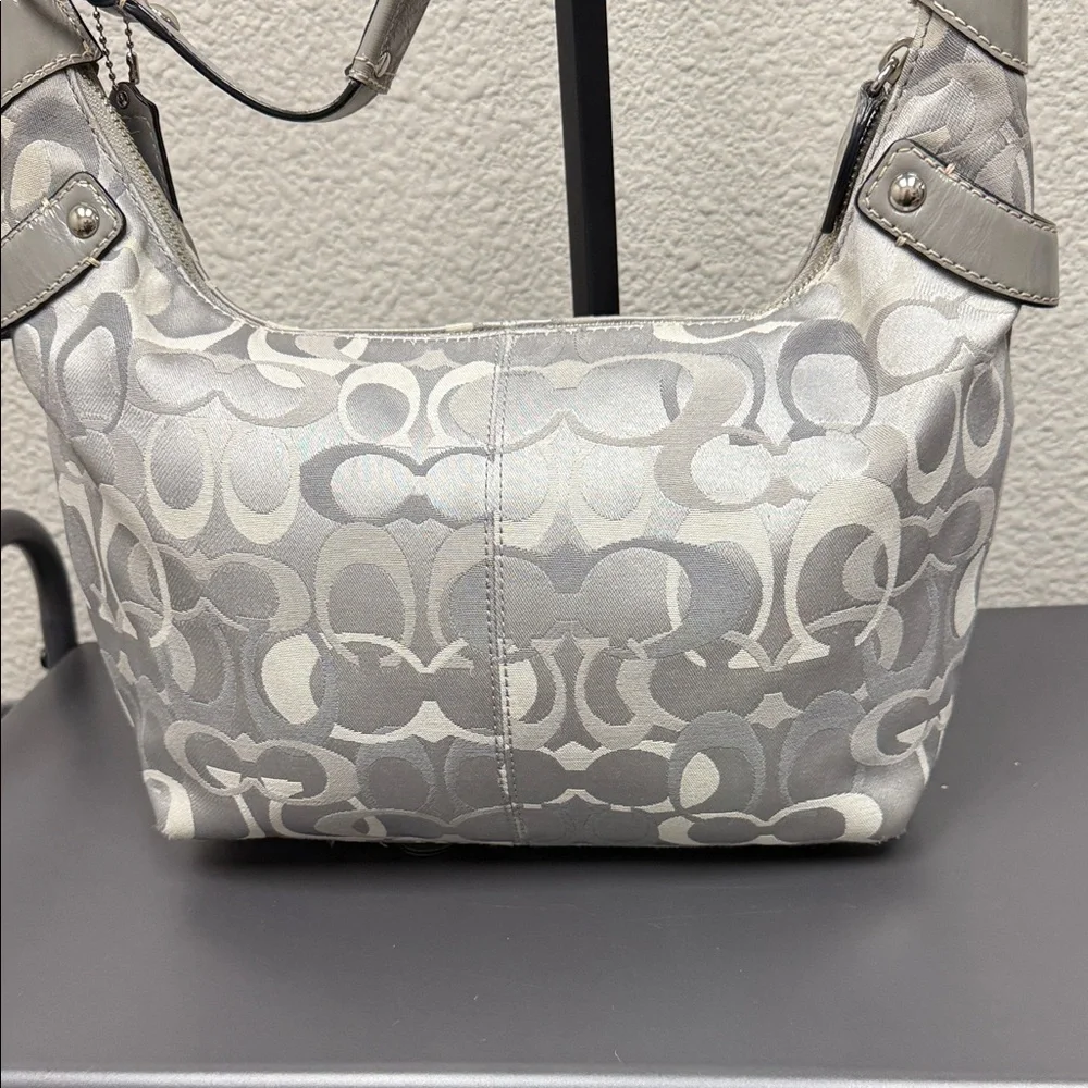 Coach Moto Silver and Gray Optic C Monogram Medium Hobo Bag